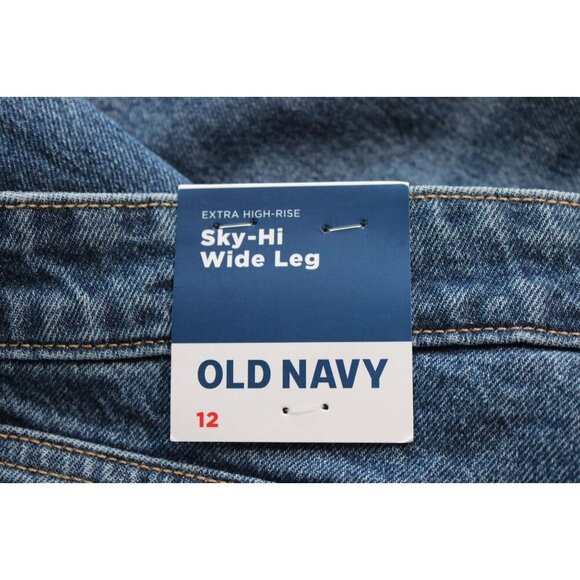 NWT Old Navy Jeans Size 12 Extra High Rise Sky Hi Wide Leg Denim Preppy Boho - Picture 12 of 14